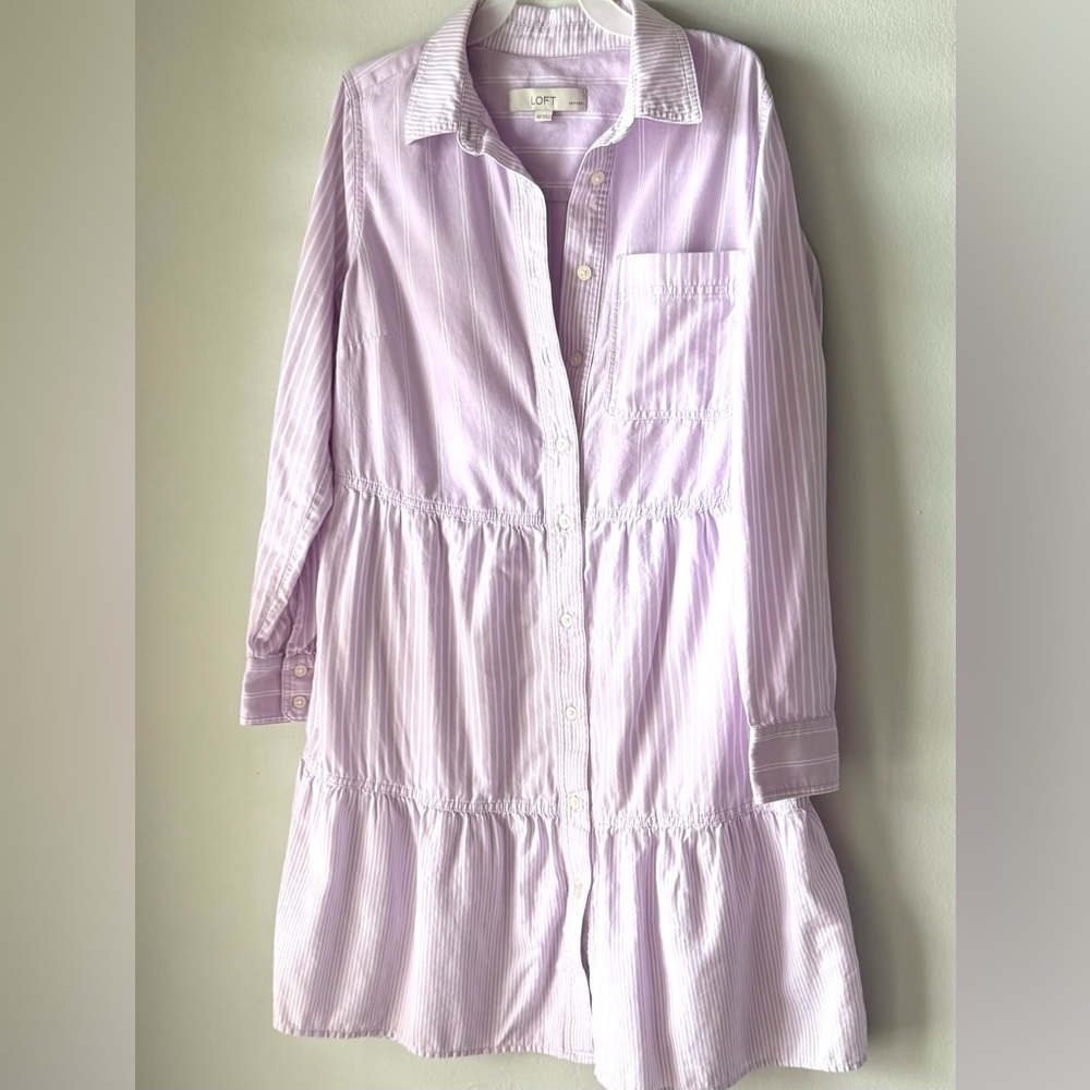 Loft petites lilac cotton button front a line dress cute cottage core vibes